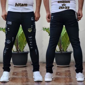 Celana Panjang Jeans Sobek / Celana Jeans Sobek Emblem / Celana Panjang Jeans Pria Sobek Emblem Terbaru