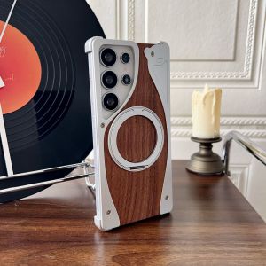 Premium dedicated for Samsung S25 ultra S24 ultra S23 ultra phone case walnut dolphin metal design magnetic rotating bracket to prevent falls