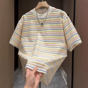 Áo Thun Nam Ngắn Tay Ren Màu Sắc Cổ Tròn Rộng Rãi Thoải Mái Mùa Hè Phong Cách Casual Dễ Phối Đồ Mềm Mại Tiện Lợi Và Thời Thượng