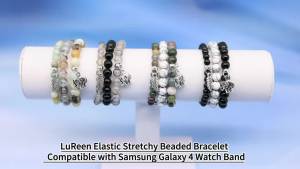 LuReen Beaded Bracelet Band Compatible with Galaxy Watch 7/6/5/4 40mm 44mm/Watch 6 Classic 43mm 47mm/Watch 5 Pro 45mm/Watch 4 Classic/Active 2 Band 20mm Elastic Stretchy Strap Wristband for Women