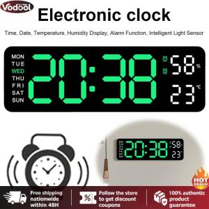 [Vodool Tool Outlet][Vodool Tool Outlet] Digital Alarm Clock Electronic Wall Clock Large Number Display USB Charging Temperature/Date Multifunctional for Bedroom