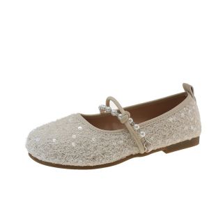 Free Shipping Bow-Knot Sequin Flats For Women 2026 Spring New Style Shallow-Toe Single-Strap Flats Outdoor Wear Beanie Shoes