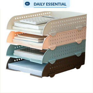 【DAILY ESSENTIAL】 A4 Size Stackable File Tray Organizer | Multi-Layer Desktop Document Storage Rack
