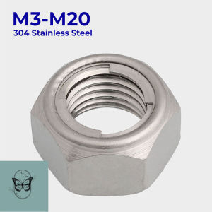 HCdailyToolsMix 304 Stainless Steel Metal Insert Hexagon Lock Nuts M3 M4 M5 M6 M8 M10 M12 M14 M16 M18 M20 Hex Self-Locking Lock Nuts