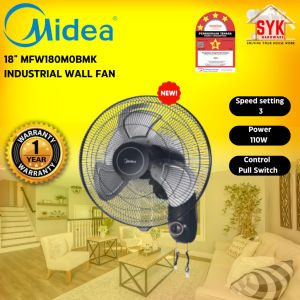 SYK Midea MFW180M0BMK 18 Inch Industrial Wall Fan Electric 3 Blade Fan Home Appliances Kipas Dinding Angin Kuat