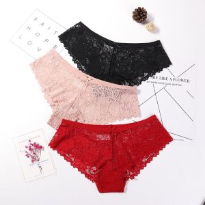 ECMLN 3PCS Lace Panties for Women plus size Hollow Transparent Briefs Ladys Lingerie S-XXL
