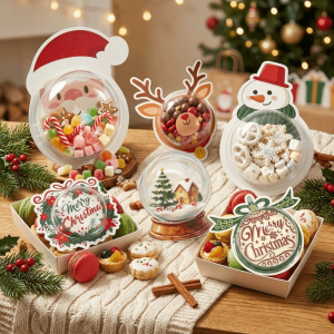 PYA94 6 pcs Half Ball Cover Halloween Candy Box Clear Plastic Santa Claus Snack Packaging Box Festival Party Supplies Pumpkin Witch Christmas Candy Packaging Halloween Party