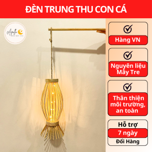 (Xưởng HCM) Đèn Lồng Trung Thu Mây Tre Mẫu Con Cá Ánh Sáng Vàng