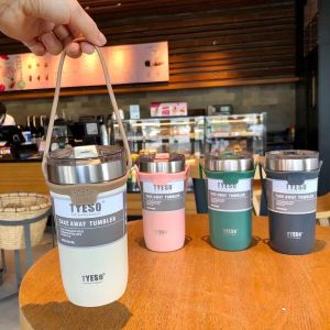 【Fans tone】550ml/710ml TYESO Double Stainless Steel Carrying Strap Coffee Mug with Non-slip Case Vacuum Flask Mugs Car Travel Insulated Bottle