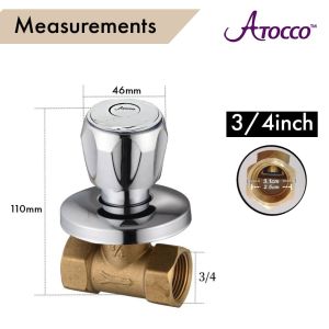 Atocco Full Turn Stop Cock Concealed Chrome 1/2" 3/4" Anti Rust Diamond Handle Bathroom Shower Stopcock