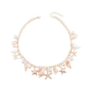 Thanh lịch dây chuyền chạm xương quai xanh Vòng cổ trang sức đeo cổ Shell Mặt dây chuyền vòng cổ đính cườm vân kim loại cho dịp khác nhau