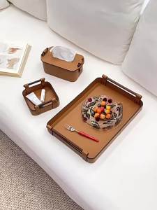 FFBH Household Creative Tray Faux Leather Material Dish Small Item Storage Plate Multifunctional Jewelry Sundry Organize Display Tray 5B8Q6