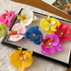Flower cloth pearl orchid hairpin simple butterfly orchid Korean style girl hairpin summer