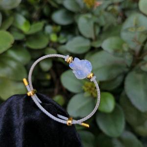 Q2428 Vòng hồ ly đá Mặt Trăng Moonstone dây cáp khóa rút freesize Kim và Thuỷ - Phong Thuỷ TUDO P