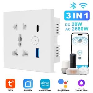 Smart Plug WiFi Universal Socket Tuya EU UK QC3.0 USB  Type-C Fast Charging Outlet Works with Alexa Home
