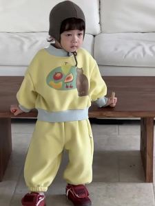 Boys Winter Thickened Suit 2025 Korean-style childrens clothing baby winter wear childrens autumn and winter fleece sports suit
