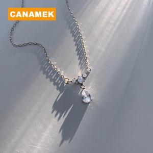 【CANAMEK】 Fashion Water Drop Pendant Necklace Clavicle Chain Women Trendy Simple Tiny Rhinestone Jewelry Temperament Party Wedding Gift