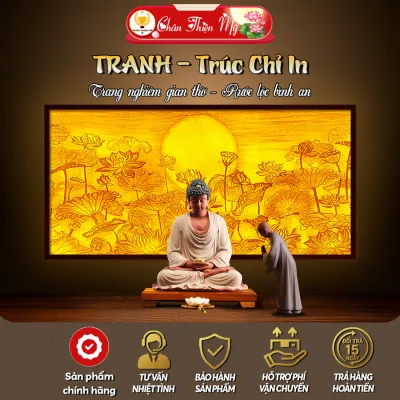 Tranh Trúc Chỉ In Ngang Thờ Cúng Bàn Phật Và Gia Tiên CHÂN THIỆN MỸ Trang Trí Phòng Thờ TC-TN-04