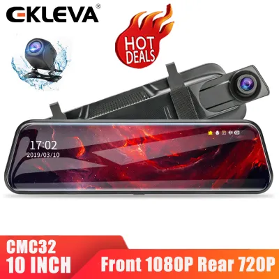 Ekleva gương Dash Cam Camera dự phòng 10 Màn hình cảm ứng trọn bộ dòng phương tiện truyền thông ống kính kép Full HD Camera lùi 1080P 170 ° Full HD Phía trước 1080p và 140 ° góc rộng Full HD Camera chiếu hậu 24 giờ đậu xe