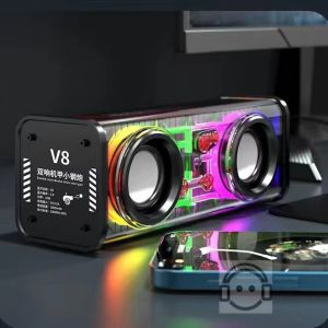 mini speaker bluetooth V8 Transparent Mecha Wireless Bluetooth Speaker Sound Light Rhythm Subwoofer TWS Stereo Cyberpunk Music Center Hands-free Call