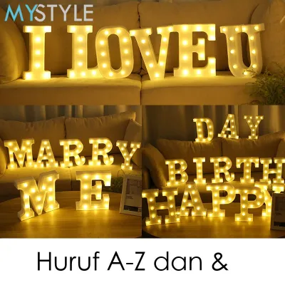 HAPPY TIME LAMPU LED HURUF HATI SIMBOL & A-Z WARM WHITE BATERAI DEKORASI KAMAR LAMPU HIAS
