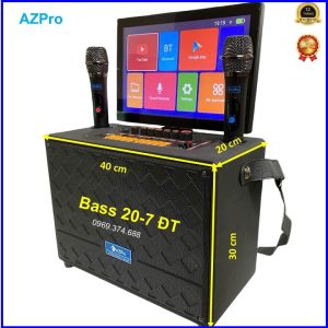 Loa Bluetooth màn hình Android 14 inch chính hãng AZPro AZ-M910 Bass 20-7 đường tiếng thùng gỗ bọc da mạch 7 núm chỉnhTặng 2 mic không dây