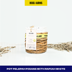HUGeARNS - Cover Pot Anyaman Pelepah Pisang Tali Rafia Putih / Cover Pot Seagrass / Cover Pot Seagras Kombinasi Pelepah Pisang / Vas Bunga Hias Cover Pot Bunga Anyaman Banana Pelepah Pisang / Cover Pot Pelepah Pisang Seagrass Natural / Bahan Lilit Vas