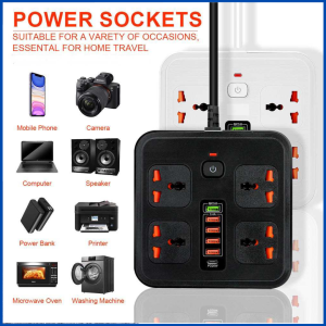 COD AMJ Stop Kontak colokan terminal 4 Lubang Universal USB PD EU Plug 10A 250V 3000W 2M - BKL-666