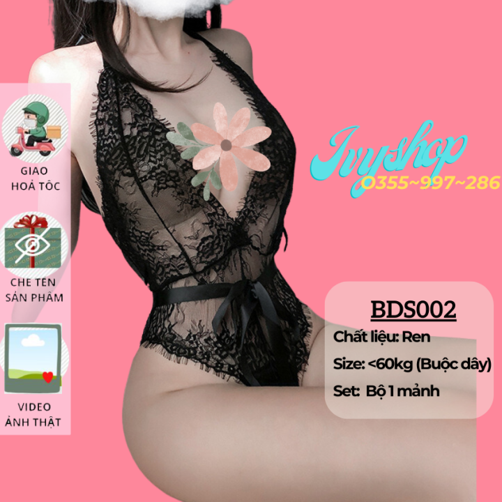 Bộ Đồ Ngủ Bodysuit Ren Mặc Là Xinh (Kèm Ảnh Thật)  Bộ Đồ Ngủ Sexy Body Liền Thân 1 Mảnh Xuyên Thấu - màu Đen mã BDS002