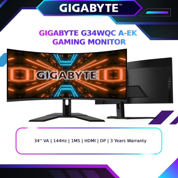 GIGABYTE G34WQC A-EK 34” WQHD (3‎440 x 1440) 144HZ CURVE 1MS VA PANEL ...