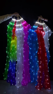 1 Đèn Led cho máy tính bàn Quạt múa bụng Lụa Polyester quạt dài được chiếu sáng cho các lễ hội và lễ kỷ niệm