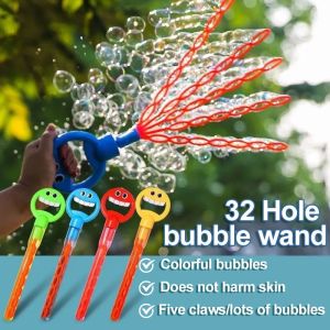 32 Hole Smiling Face Bubble Stick Childrens Five-Claw 32 holes Bubble Wand Toy Bubble Machine for Summer Toy Party Favor Outdoors Activity Birthday Gift
