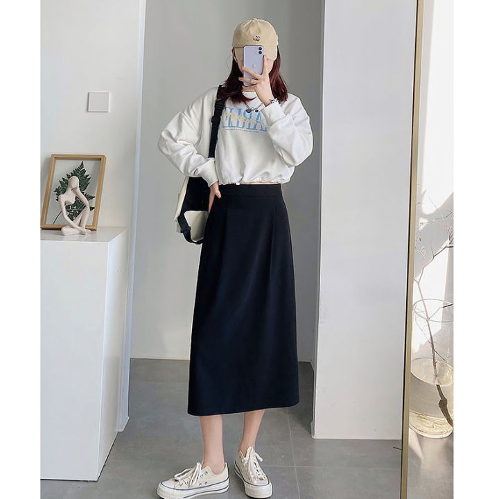 Black Mid-length Skirt Women's Autumn New Style All-match Thin