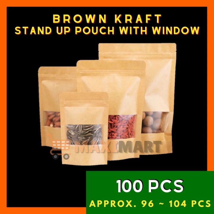 100pcs Kraft Brown Stand Up Pouch with Zip Lock Paper Bag Ziplock ...