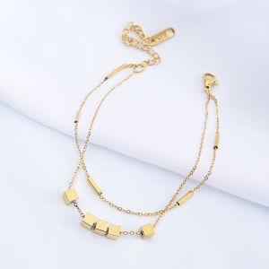 Gelang Tangan Titanium 2Layer Mix Kubus Vintage Fashion Korea Elegan Premium Gold Anti Karat - Bracelets
