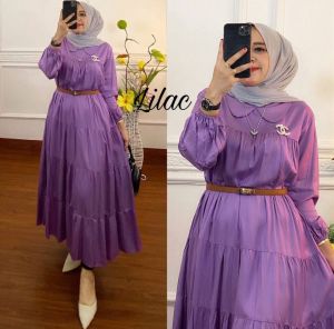 . K-FASHION Gamis Polos Kala Rayon Cringkle Airflow Terbaru Busui Lembut Baju modern lebaran mewah