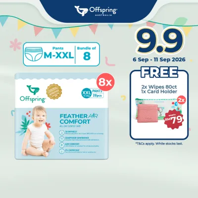 Offspring FeatherAir Comfort Baby Diapers Pants M352/L304/XL256/XXL224 [8 Packs]