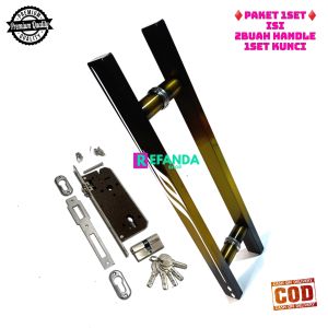 1set lock body kunci dan 2buah gagang handle pintu rumah model baut tembus untuk daun pintu 1kamar dan depan pilihan panjang 33cm 45cm dan 60cm bahan stainless