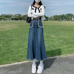 Rok jeans panjang korean style wanita hitam oversize rok jens ruffle jumbo fashion kekinian skirt