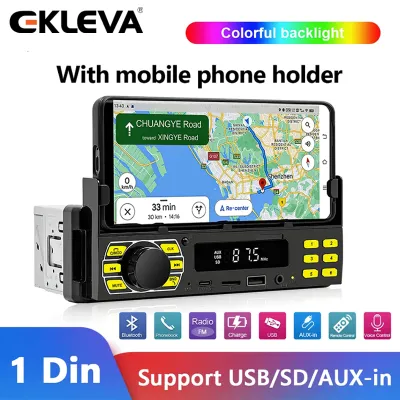 EKLEVA 1Din Car Radio In Dash MP3 Auto Music Stereo Type-C Charging 12V Bluetooth FM/USB/SD/AUX-IN Car Audio With Phone Holder
