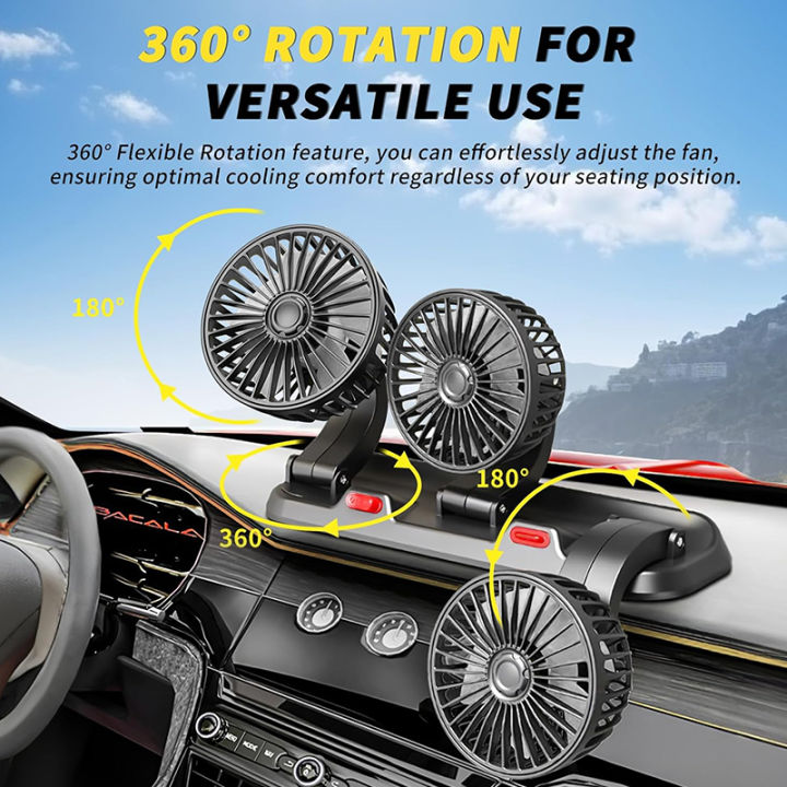 24V 12V Automotive Fan Car Fan 360° Adjustable 3 Head Air Fan Low Noise ...