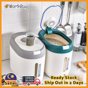 Worthbuy 10KG Rice Container 360° Sealed Lid Cereal Pet Food Storage Container With Measuring Cup