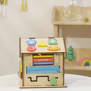 Kids Wooden Montessori House Educational Toy Busy Board Activity Object Permanence Fine Motor Skill Sensory Toys for Toddler