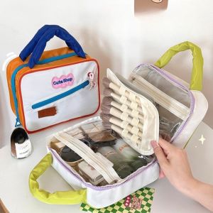 Thời Trang Màu Sắc Tương Phản Túi Đựng Mỹ Phẩm Dung Tích Lớn Di Động Túi Xách Mỹ Phẩm Trang Điểm Bàn Chải Bảo Quản Hộ Gia Đình Du Lịch Túi Rửa