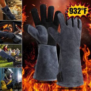 YANGS Bông cách nhiệt Da thú vỉ nướng Chống cháy Chống nóng Găng tay an toàn Găng tay BBQ Găng tay hàn Tay áo dài