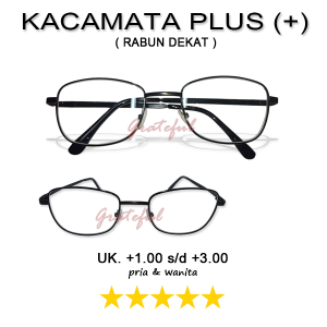Kacamata Baca Rabun Dekat +1.00 s/d +3.00 PLUS PRIA WANITA Frame Besi Bentuk Kotak Warna Bingkai Hitam Ada Bantalan Hidung - COD
