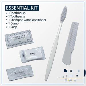 Essential Kit in Frosted Pouch for Hotel & Airbnb (Hotel Amenity Kit) 50 pcs /100 pcs