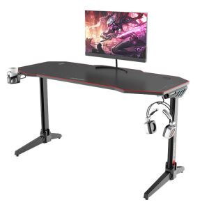 l shaped desk with Cup Holder Socket Router Storage Cable Organizer Headphone Rack and LED Light