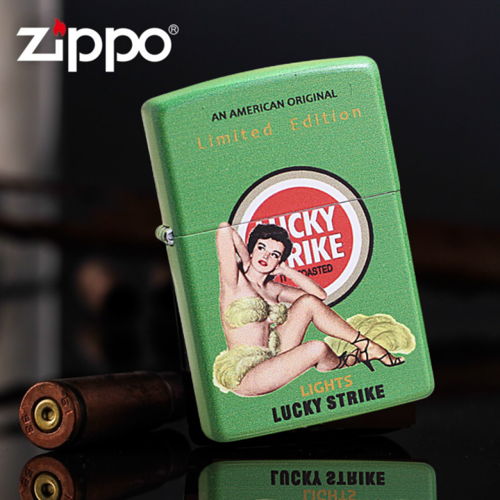 Green Matte Lucky Strike Pinned Girl Limited Edition Zippo Lighter ...