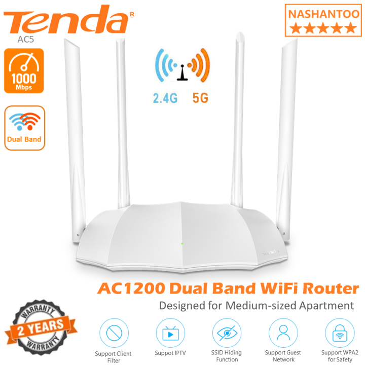 Tenda AC5 AC1200 Dual Band WiFi Router Gigabit Dual-band Technology ...